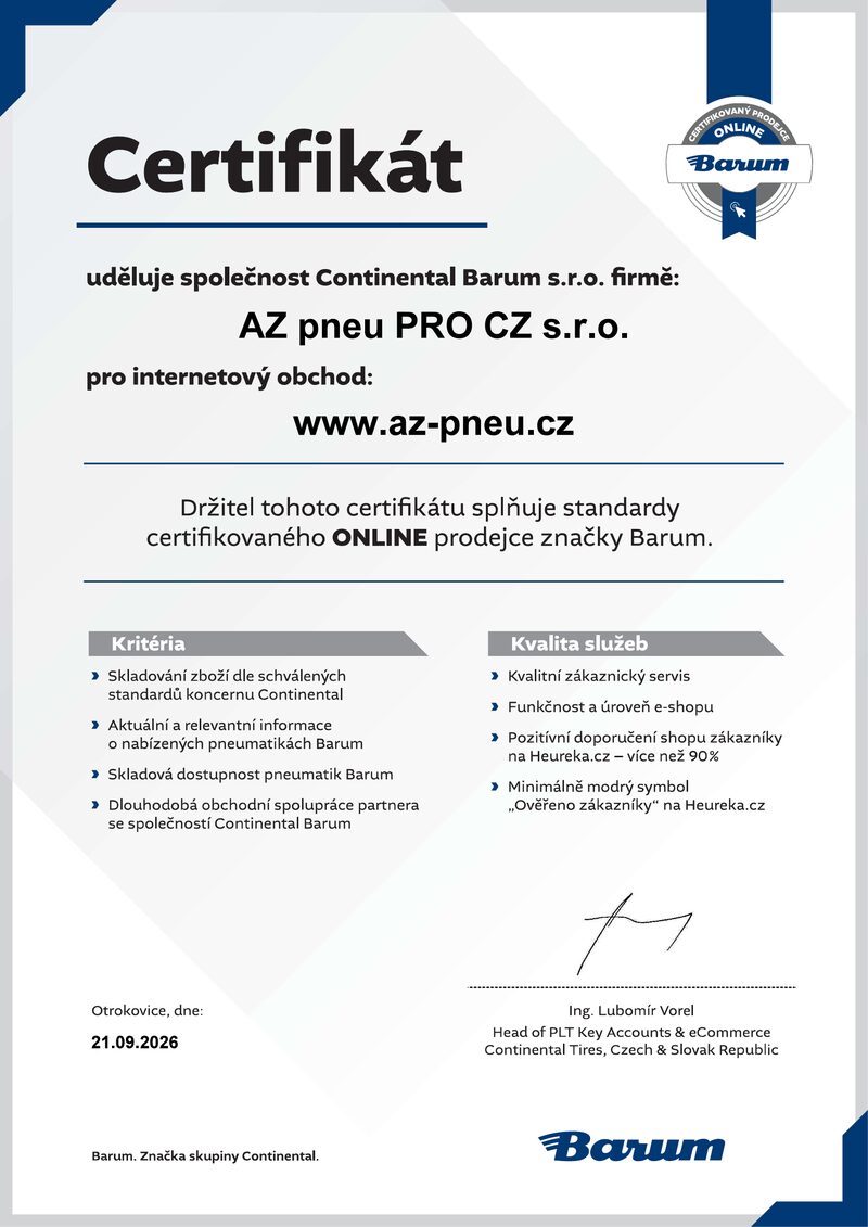 Certifik&aacute;t Barum