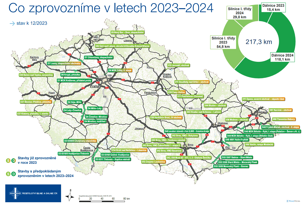 Mapa zprovozněných dálnic a silnic 2024