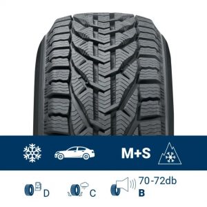 Přední detail dezénu zimní pneumatiky Sebring Snow se zimním značením a údaji EU štítku